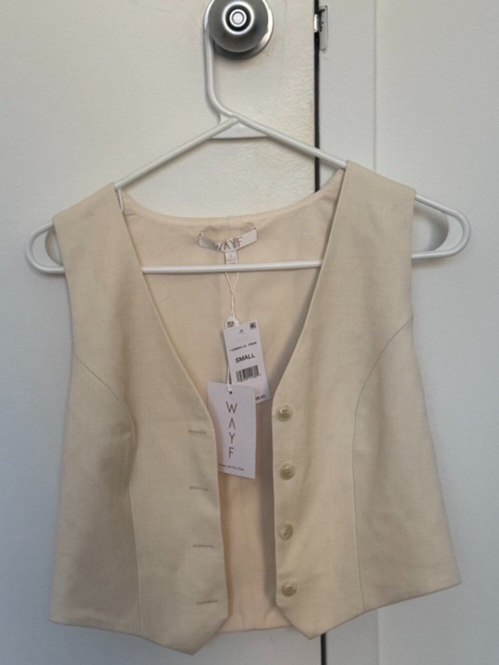 NWT Wayf Cream Tailored Button-Front Vest - Size Small